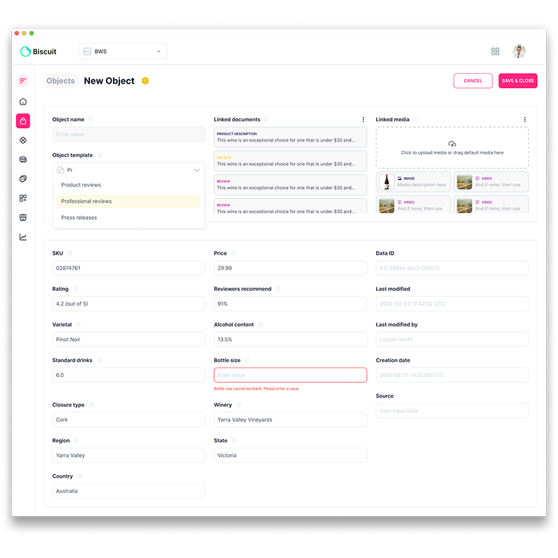 Biscuit product data and workflow configuration interface